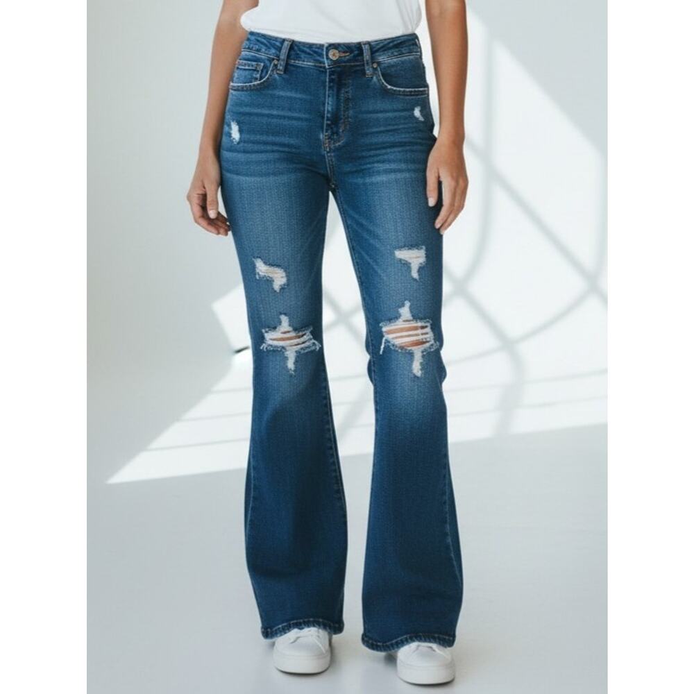 Vintage Style Distressed Vipones Flare Bell Bottoms Denim Jeans Women's Size 6